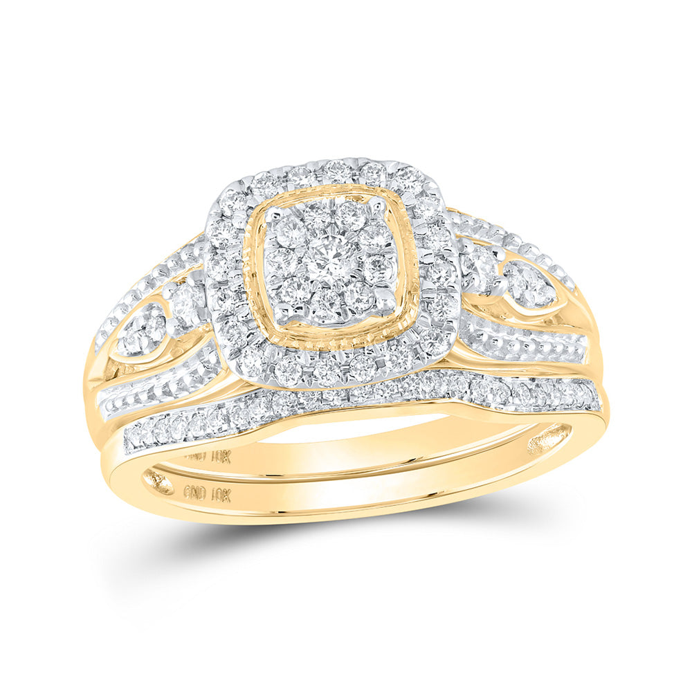 10kt Yellow Gold Round Diamond Bridal Wedding Ring Band Set 3/8 Cttw