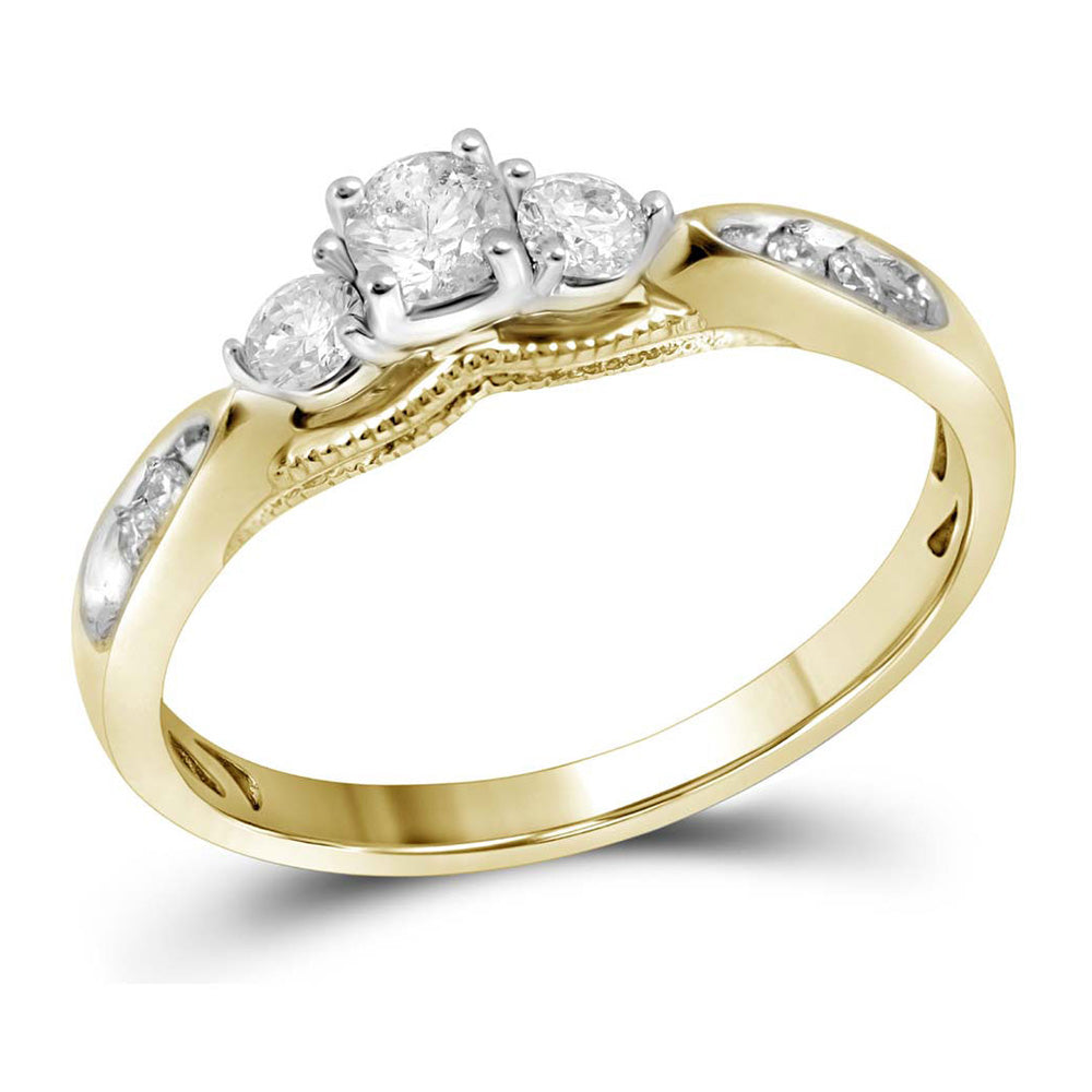 10kt Yellow Gold Round Diamond 3-stone Bridal Wedding Engagement Ring 3/8 Cttw