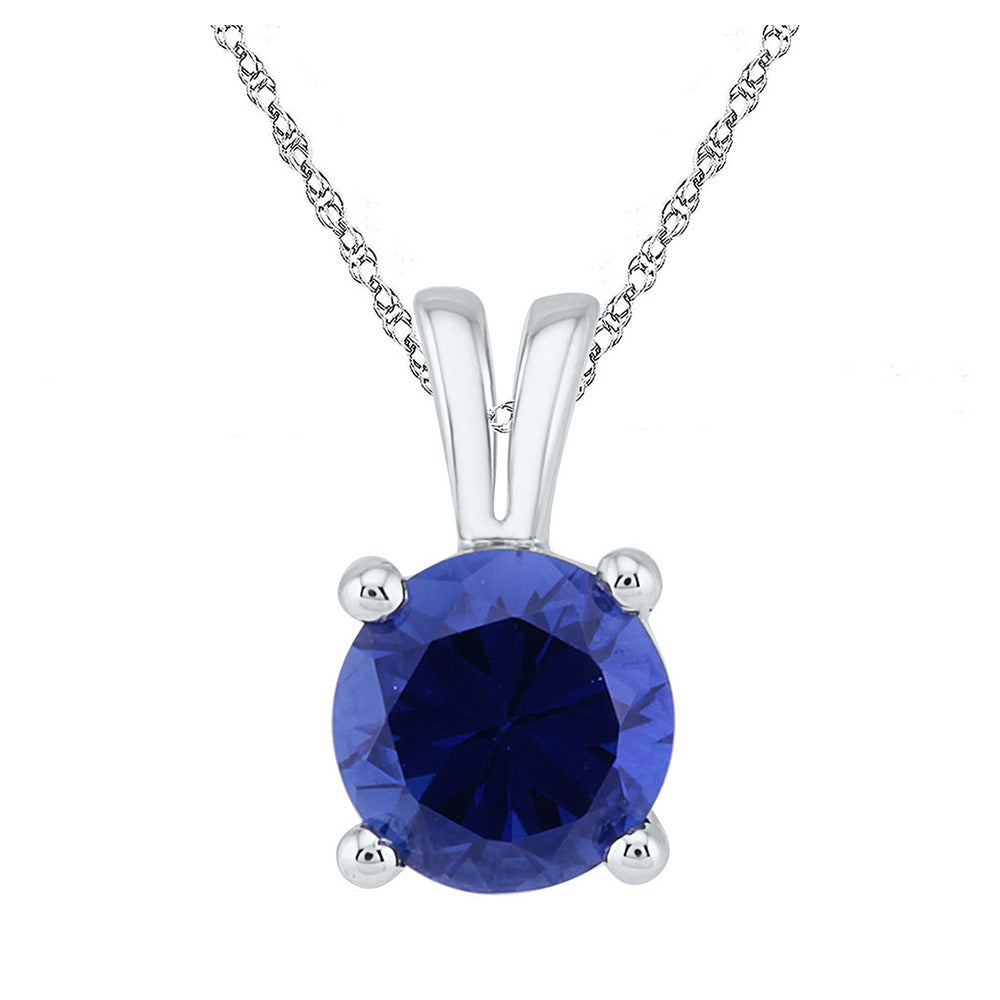 10kt White Gold Womens Round Synthetic Blue Sapphire Solitaire Pendant 1-1/3 Cttw
