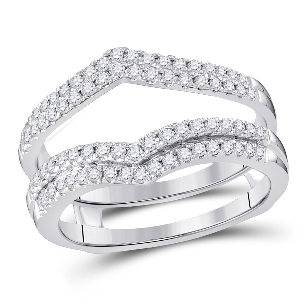14kt White Gold Womens Round Diamond Chevron Solitaire Enhancer Wedding Band 1/2 Cttw