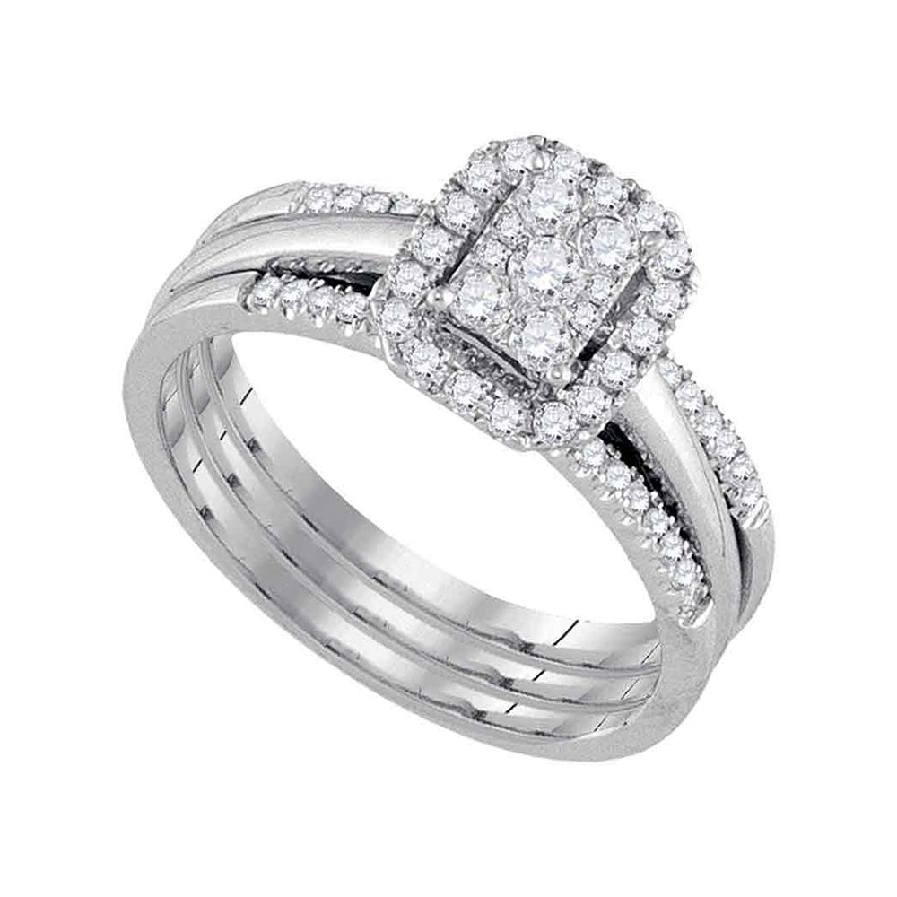 10kt White Gold Diamond Cluster Bridal Wedding Ring Band Set 1/2 Cttw