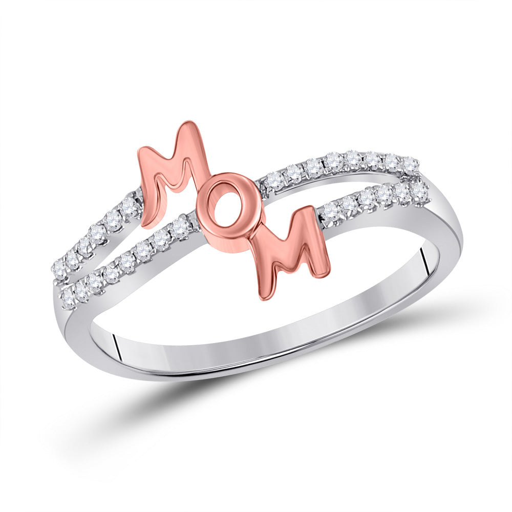 Sterling Silver Womens Round Diamond Mom Mother Ring 1/6 Cttw