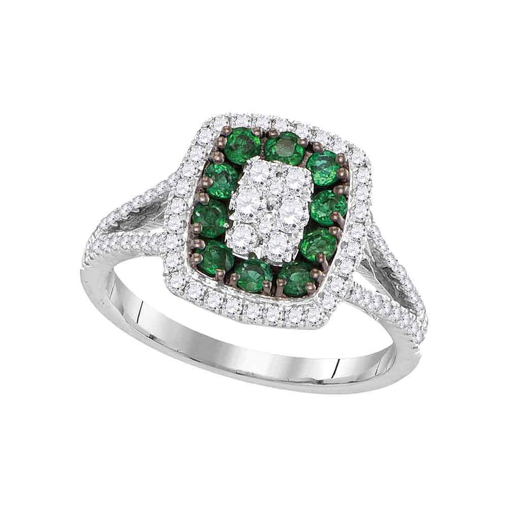 18kt White Gold Womens Round Emerald Diamond Cluster Ring 1 Cttw