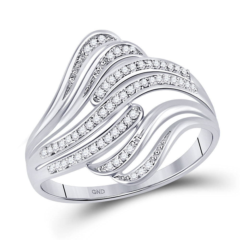 10kt White Gold Womens Round Diamond Stripe Fashion Ring 1/12 Cttw