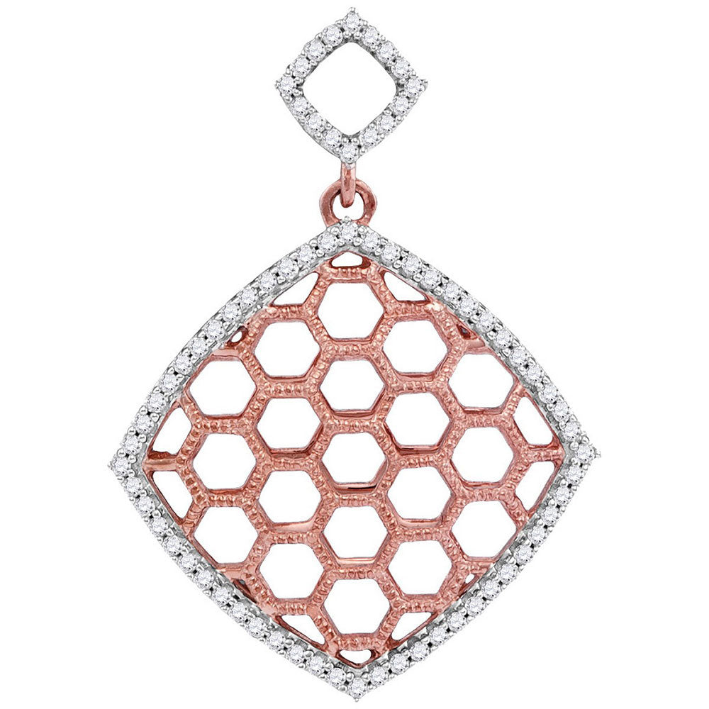 10kt Two-tone Gold Womens Round Diamond Honeycomb Offset Square Pendant 1/5 Cttw