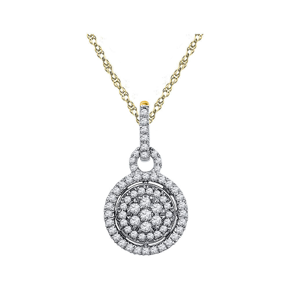 10kt Two-tone Gold Womens Round Diamond Circle Cluster Pendant 1/2 Cttw