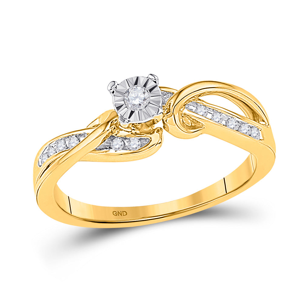10kt Yellow Gold Round Diamond Solitaire Bridal Wedding Engagement Ring 1/8 Cttw