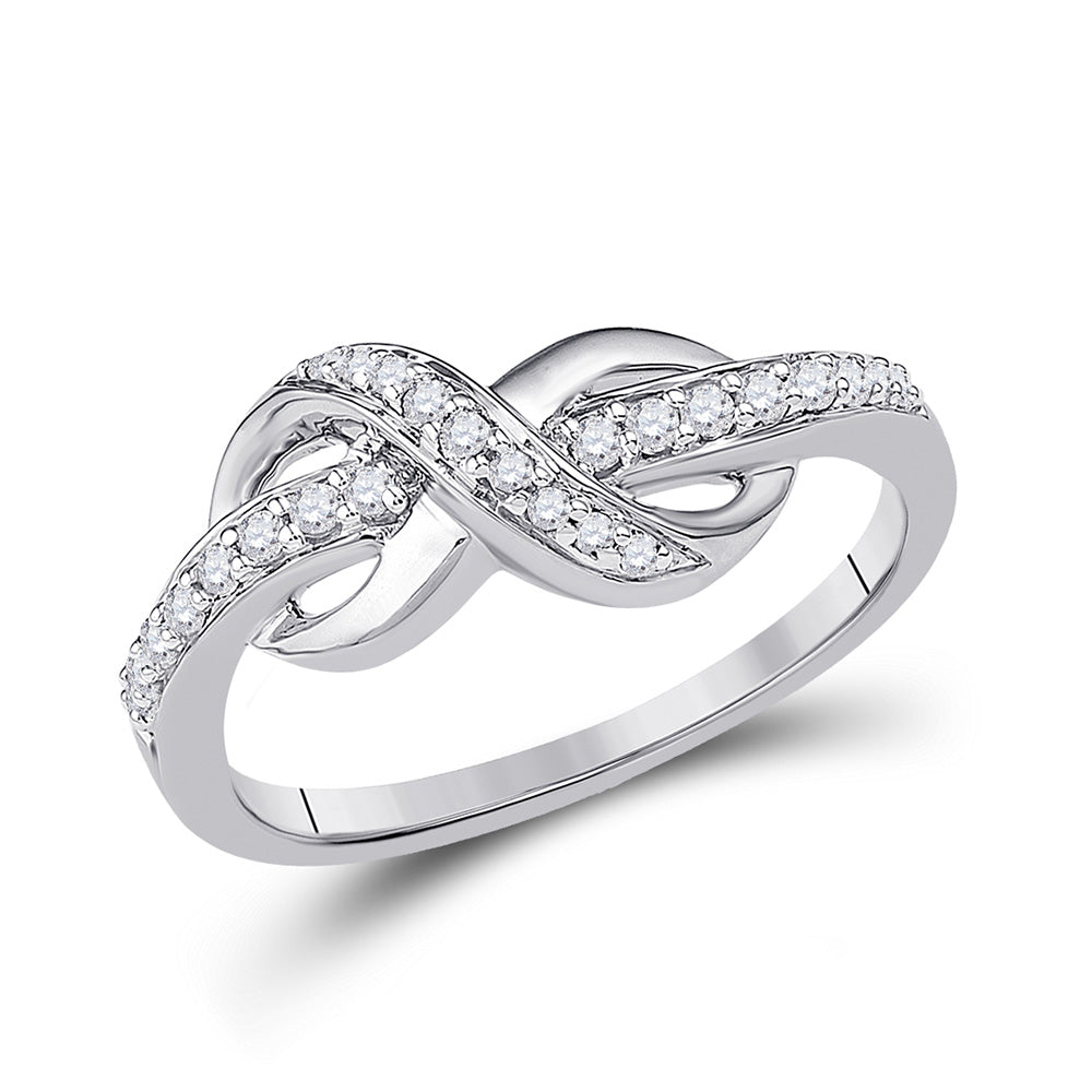 10kt White Gold Womens Round Diamond Knot Infinity Ring 1/6 Cttw