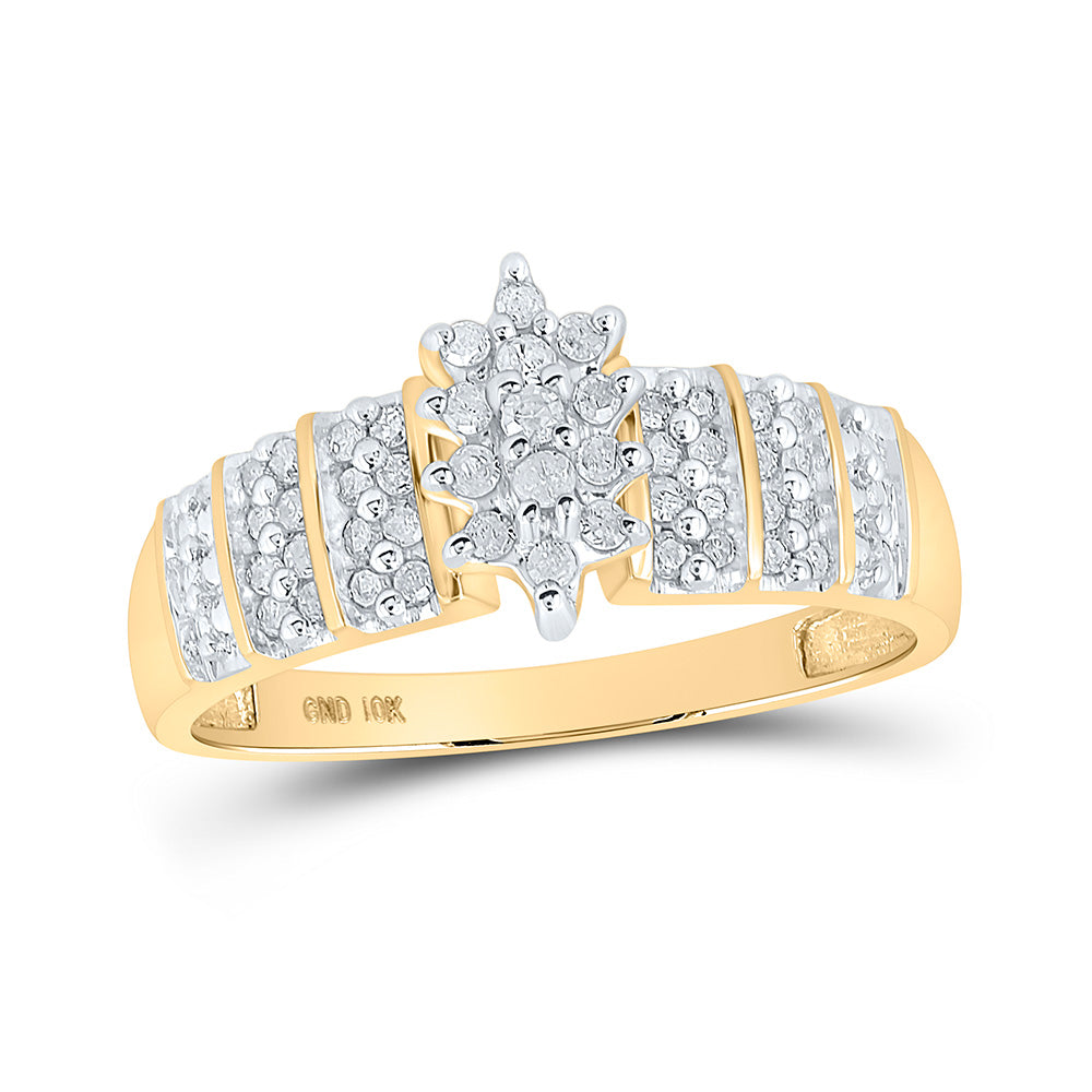 10kt Yellow Gold Womens Round Prong-set Diamond Oval Cluster Ring 1/4 Cttw