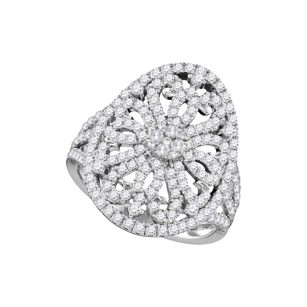 14kt White Gold Round Diamond Cluster Bridal Wedding Engagement Ring 1 Cttw