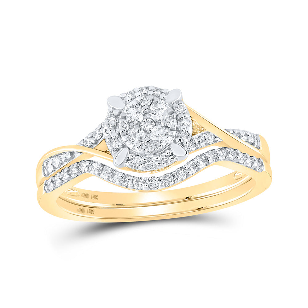 10kt Yellow Gold Round Diamond Bridal Wedding Ring Band Set 3/8 Cttw