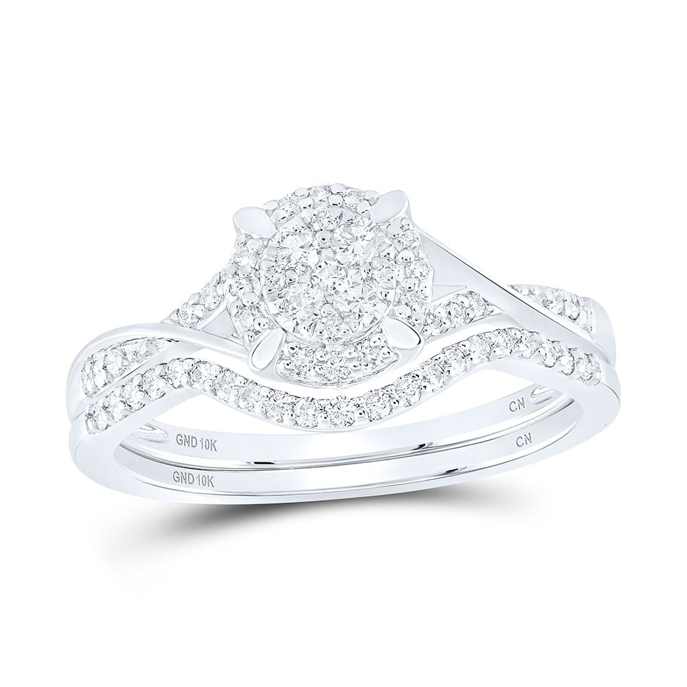 10kt White Gold Round Diamond Bridal Wedding Ring Band Set 3/8 Cttw