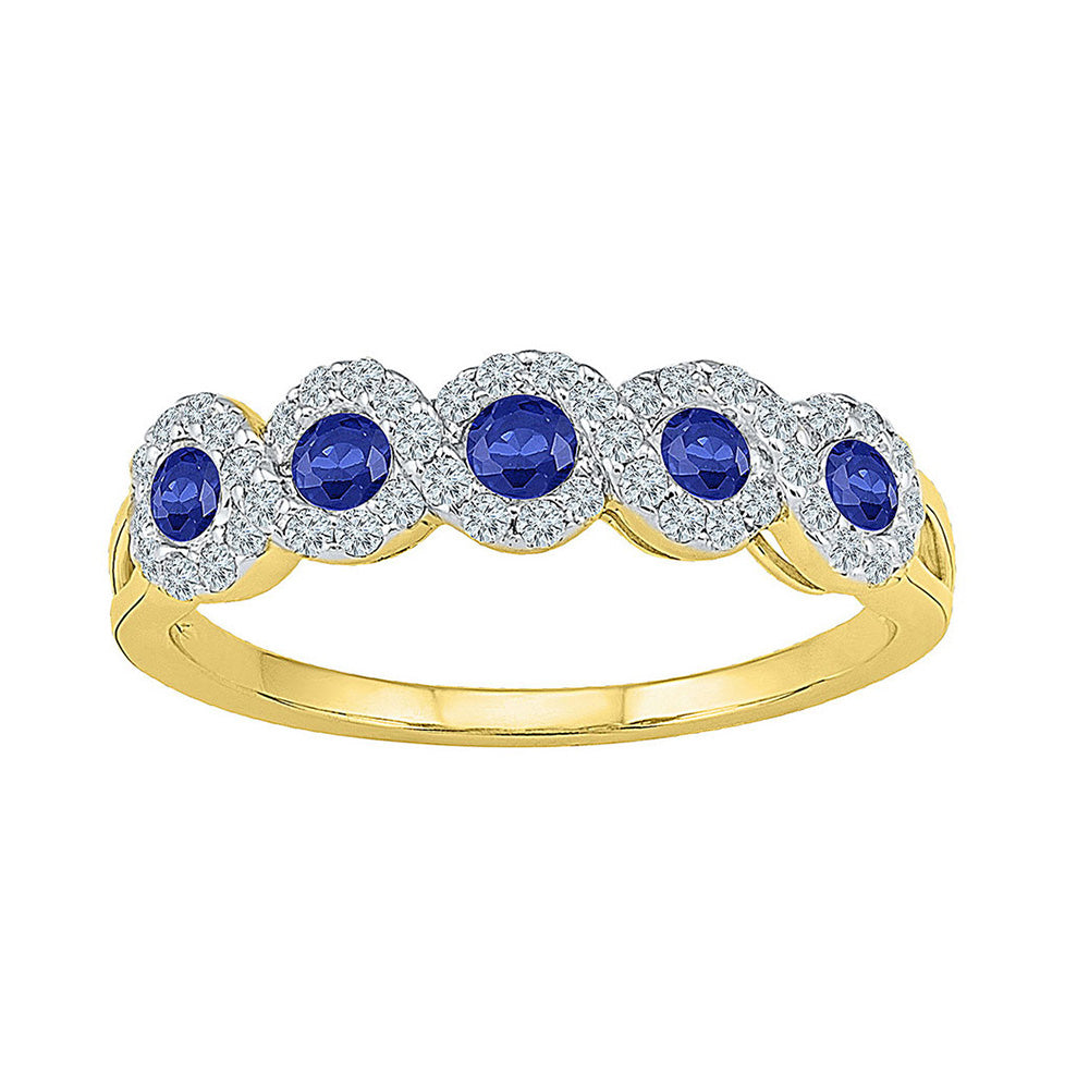 10kt Yellow Gold Womens Round Synthetic Blue Sapphire Band Ring 1/2 Cttw