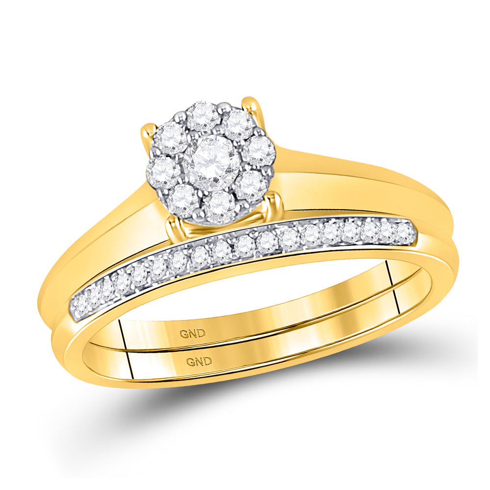 10kt Yellow Gold Round Diamond Bridal Wedding Ring Band Set 1/3 Cttw