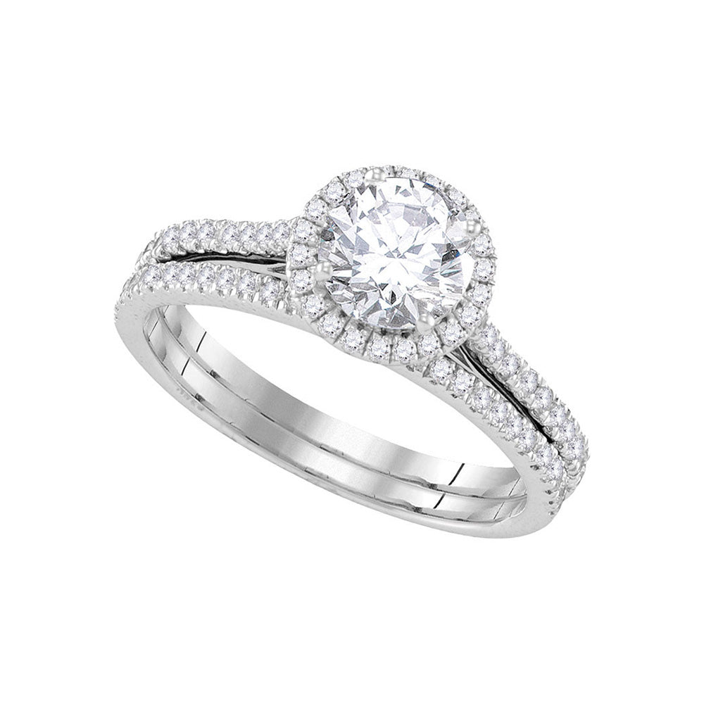 14kt White Gold Round Diamond Bridal Wedding Ring Band Set 1 Cttw