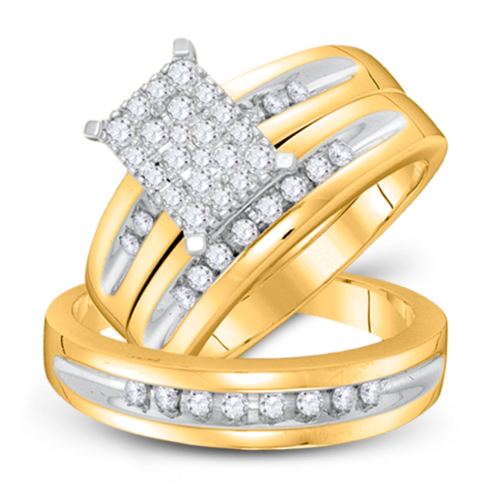 10kt Yellow Gold His Hers Round Diamond Cluster Matching Wedding Set 5/8 Cttw