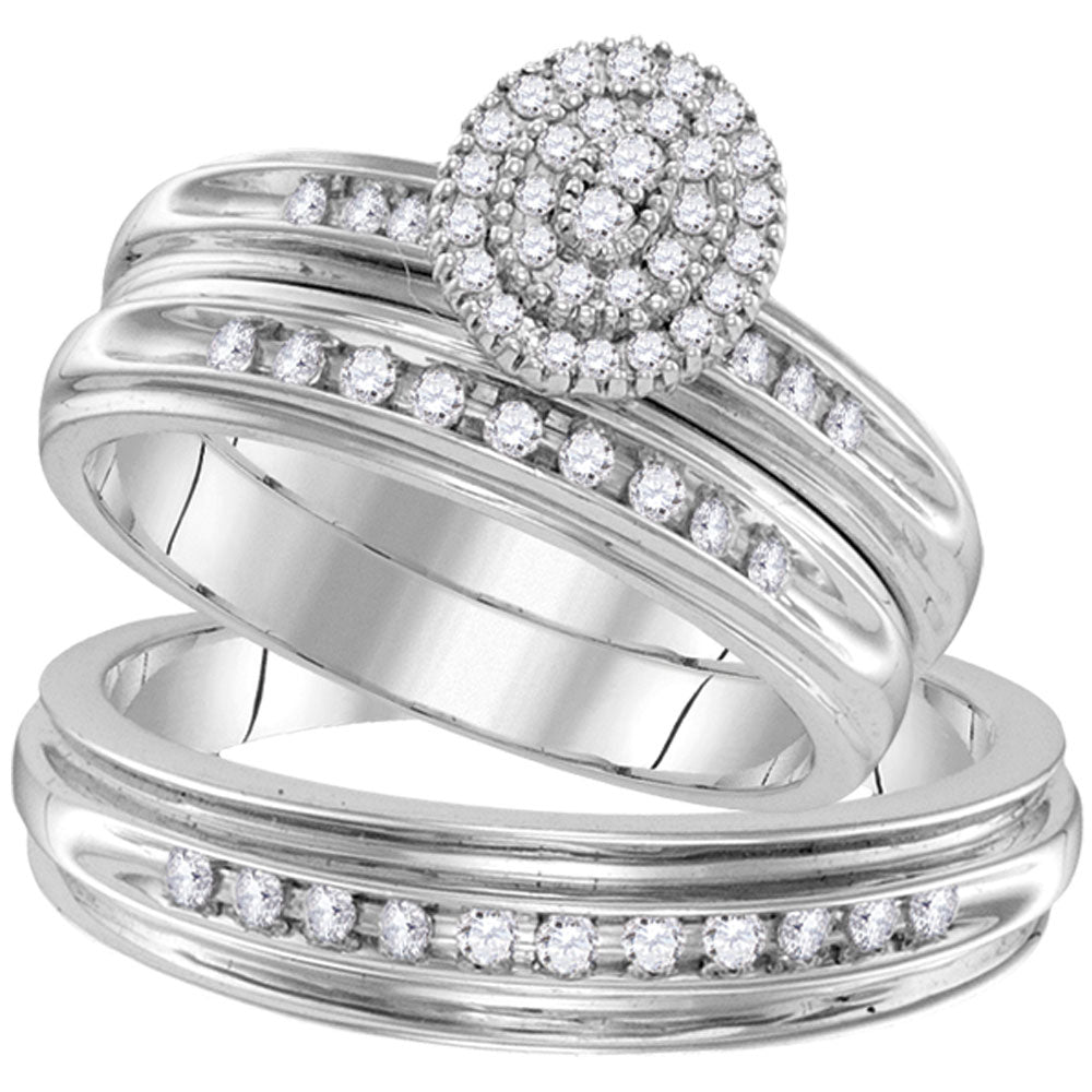 10kt White Gold His Hers Round Diamond Oval Matching Wedding Set 1/2 Cttw