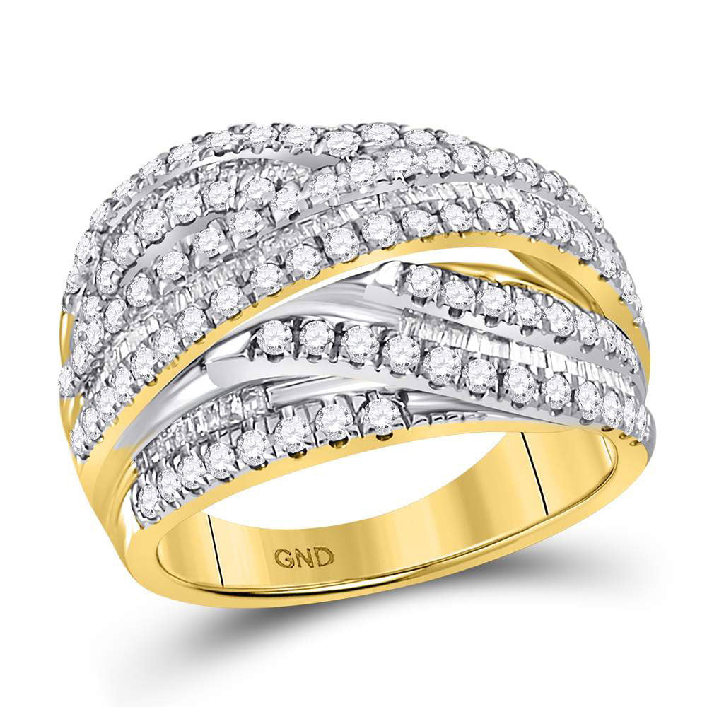 10kt Yellow Gold Womens Baguette Diamond Woven Crossover Band Ring 1-5/8 Cttw