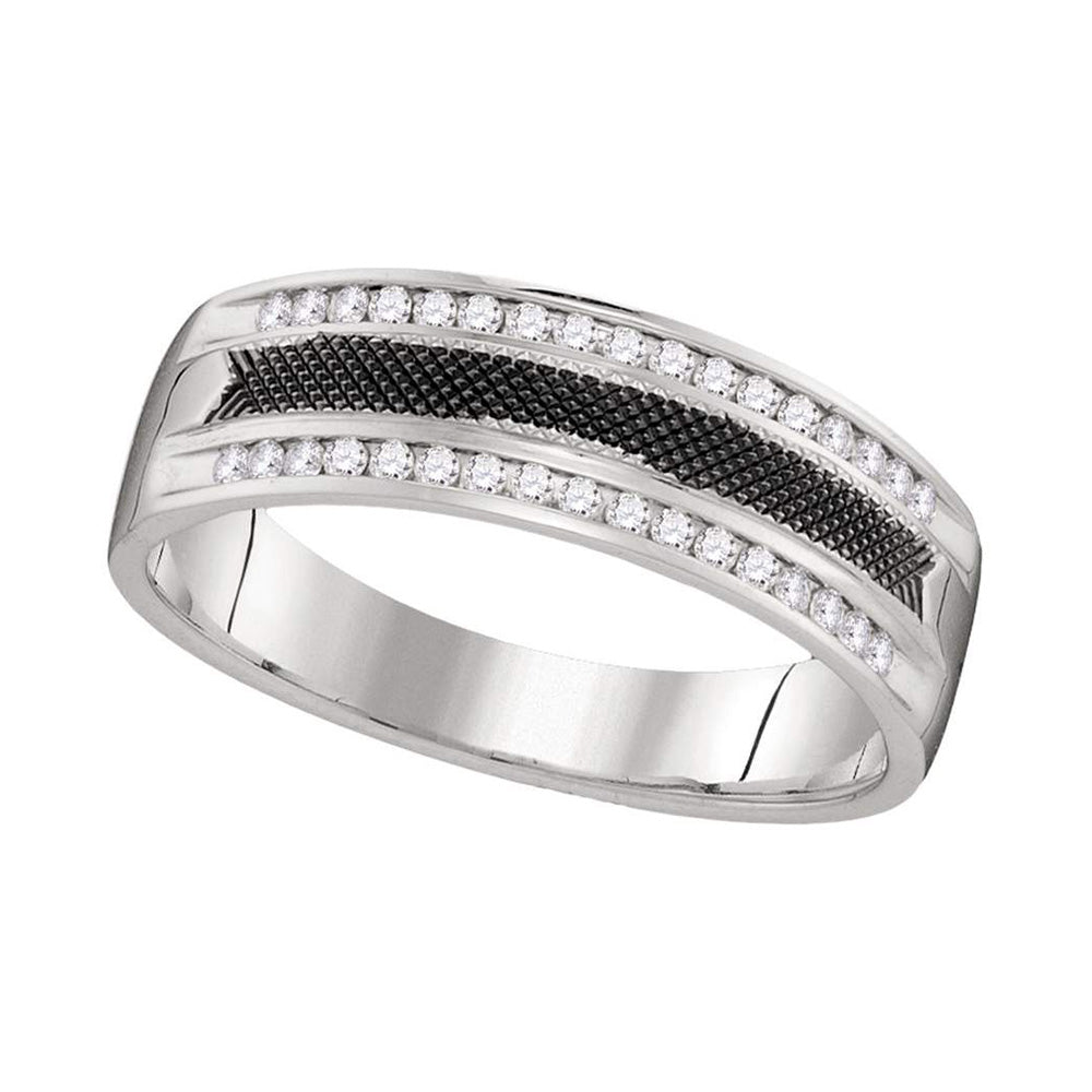 14kt White Gold Mens Round Diamond Wedding Black-tone Band Ring 1/4 Cttw
