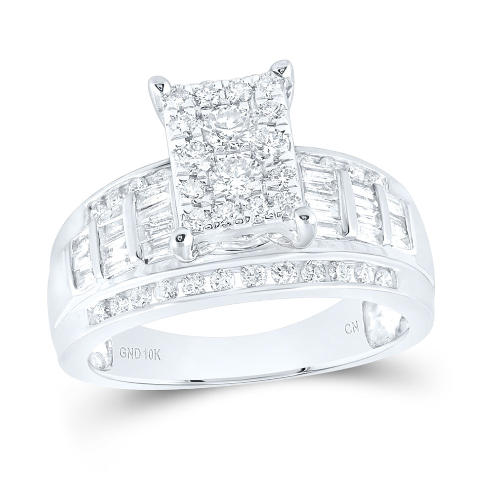 10kt White Gold Round Diamond Rectangle Cluster Bridal Wedding Engagement Ring 7/8 Cttw