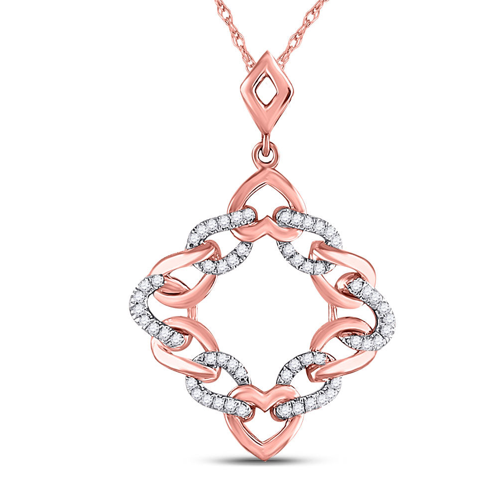 10kt Rose Gold Womens Round Diamond Heart Square Pendant 1/6 Cttw
