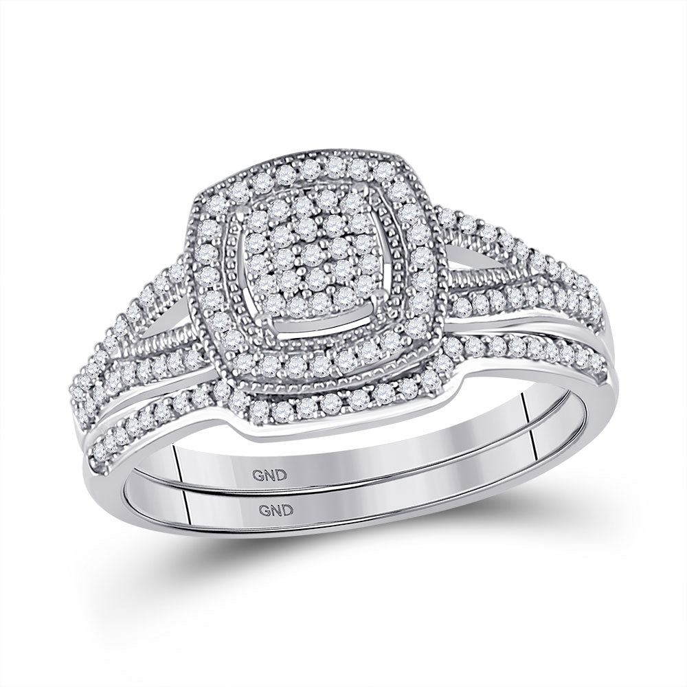 10kt White Gold Round Diamond Bridal Wedding Ring Band Set 1/3 Cttw
