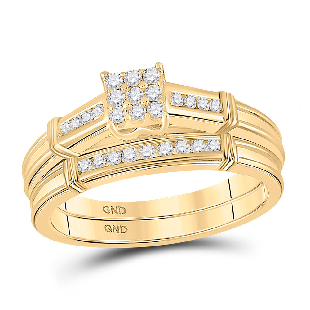 10kt Yellow Gold Round Diamond Bridal Wedding Ring Band Set 1/5 Cttw