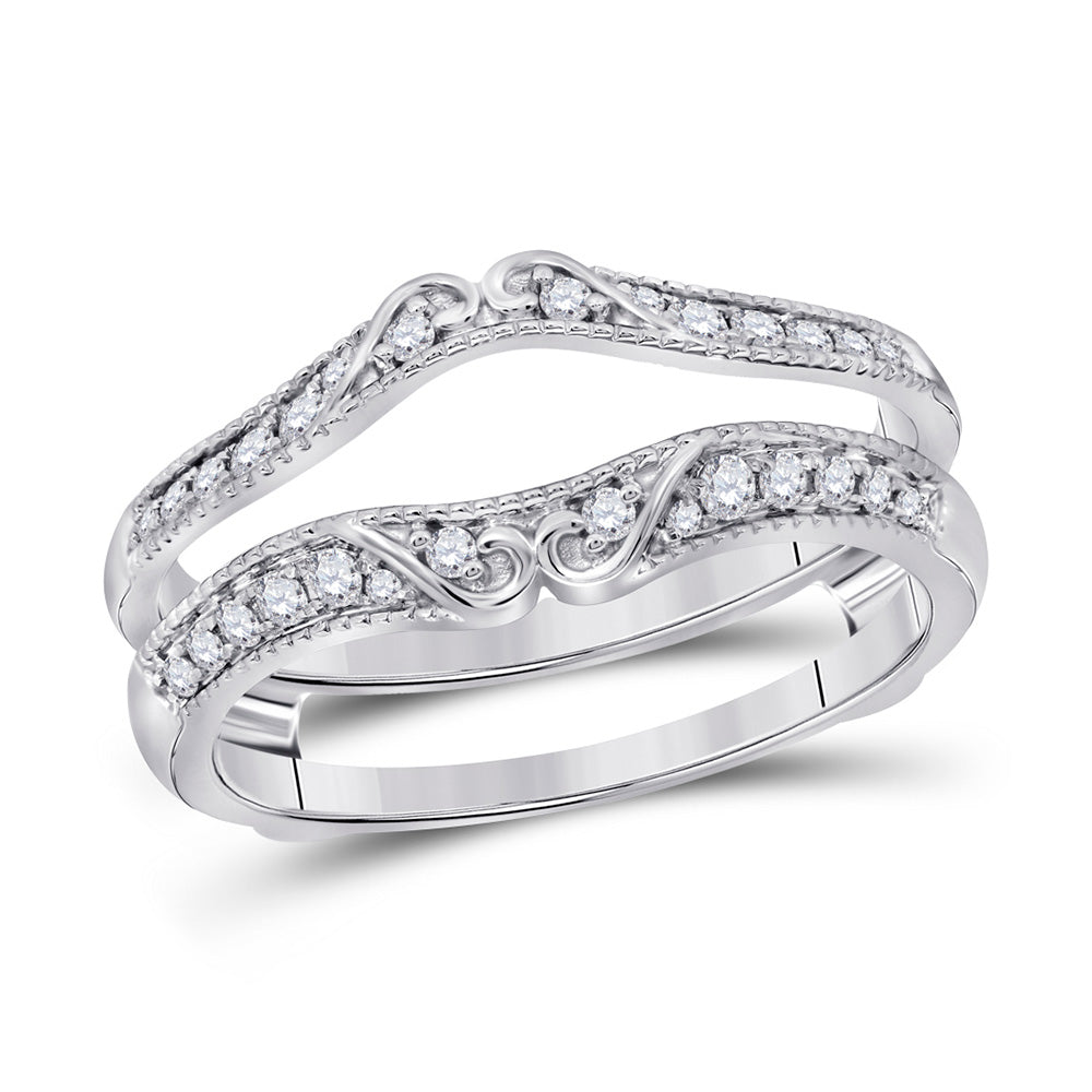 14kt White Gold Womens Round Diamond Ring Guard Wrap Solitaire Enhancer 1/4 Cttw