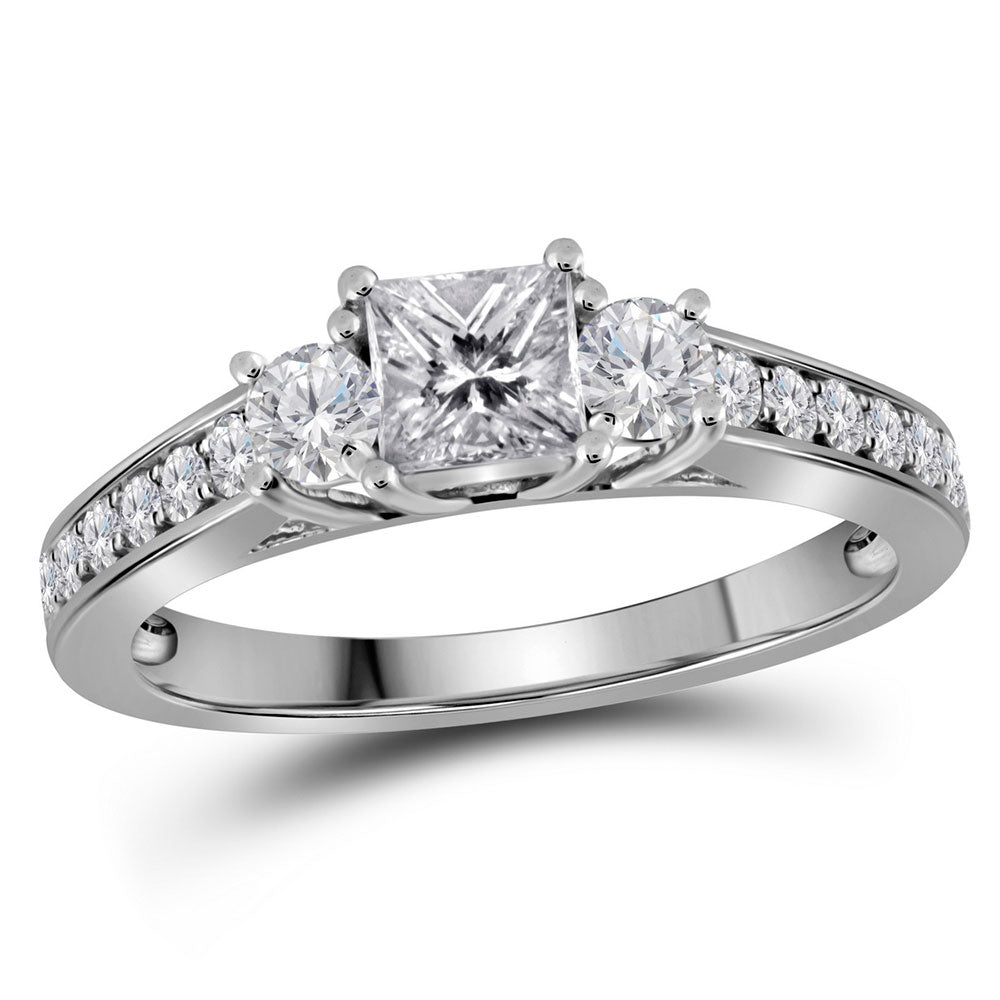 14kt White Gold Princess Diamond 3-stone Bridal Wedding Engagement Ring 1 Cttw