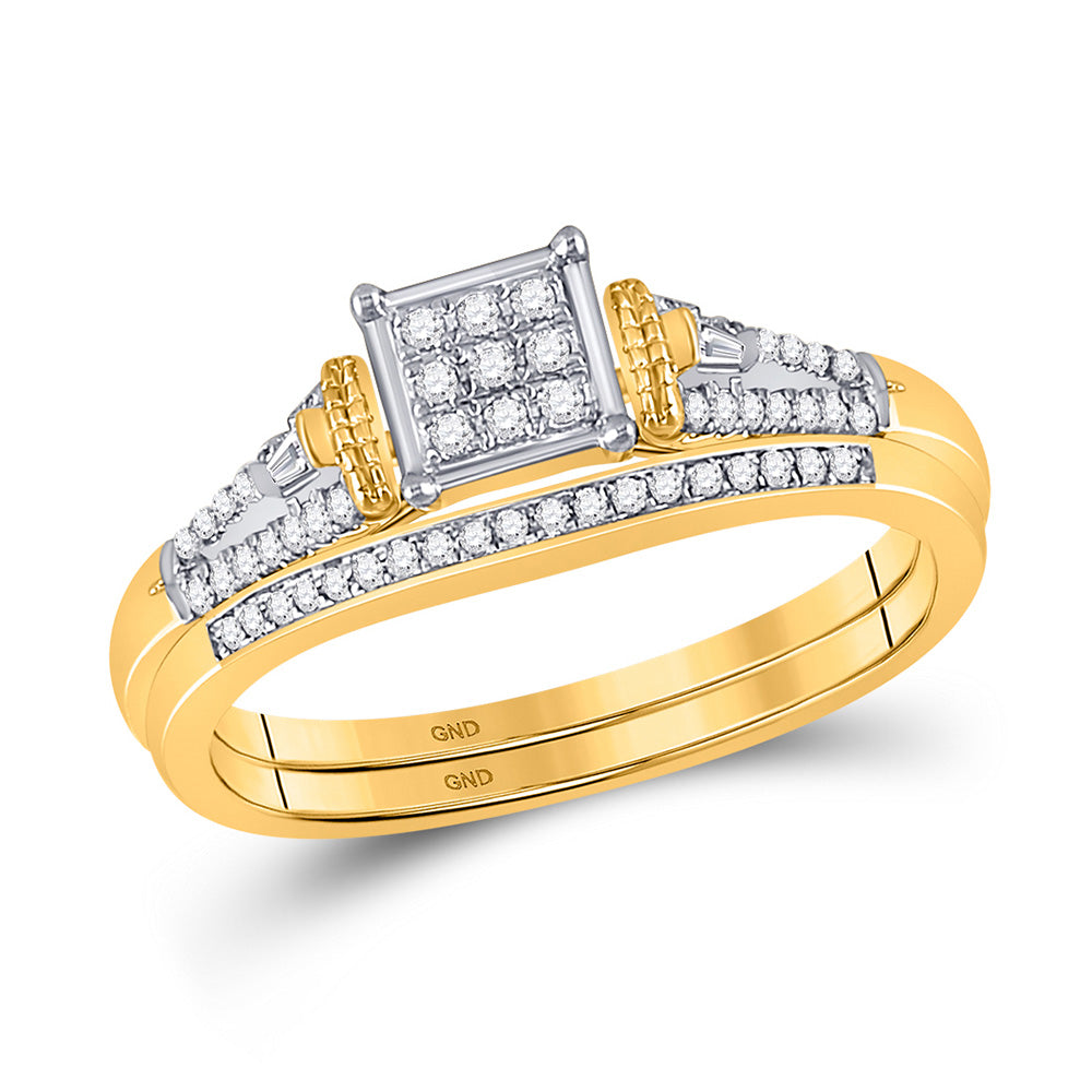 14kt Yellow Gold Round Diamond Bridal Wedding Ring Band Set 1/5 Cttw