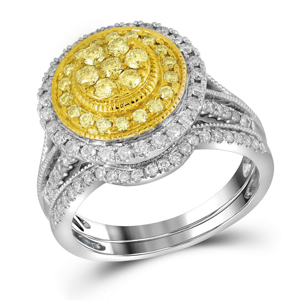 14kt White Gold Womens Round Yellow Diamond Bridal Wedding Ring Band Set 1 Cttw