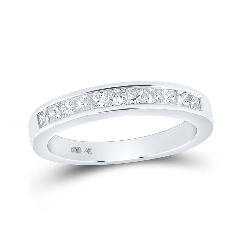 14kt White Gold Womens Princess Diamond Wedding Band 1/2 Cttw