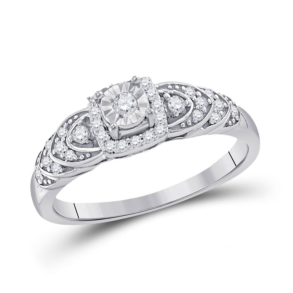 Sterling Silver Round Diamond Heart Bridal Wedding Engagement Ring 1/5 Cttw