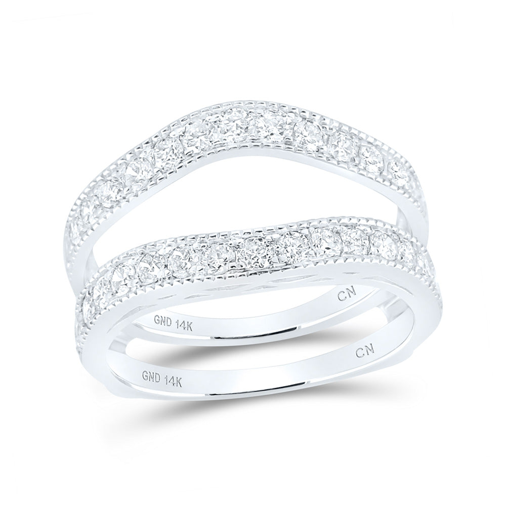 14kt White Gold Womens Round Diamond Milgrain Wrap Ring Guard Enhancer 1 Cttw