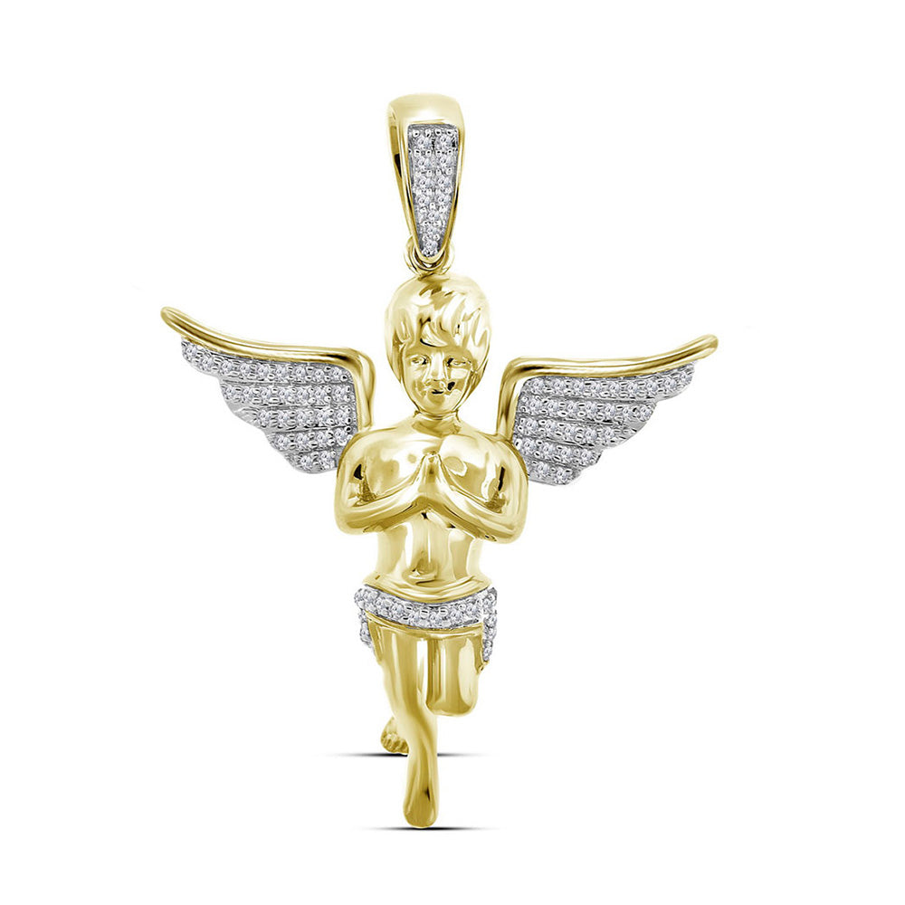 10kt Yellow Gold Mens Round Diamond Angel Charm Pendant 1/4 Cttw