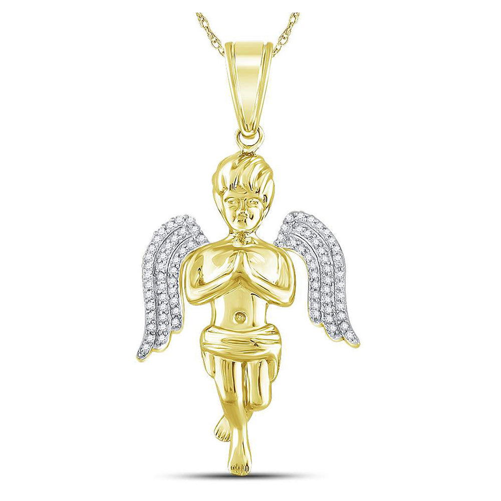 10kt Yellow Gold Mens Round Diamond Praying Angel Charm Pendant 1/4 Cttw