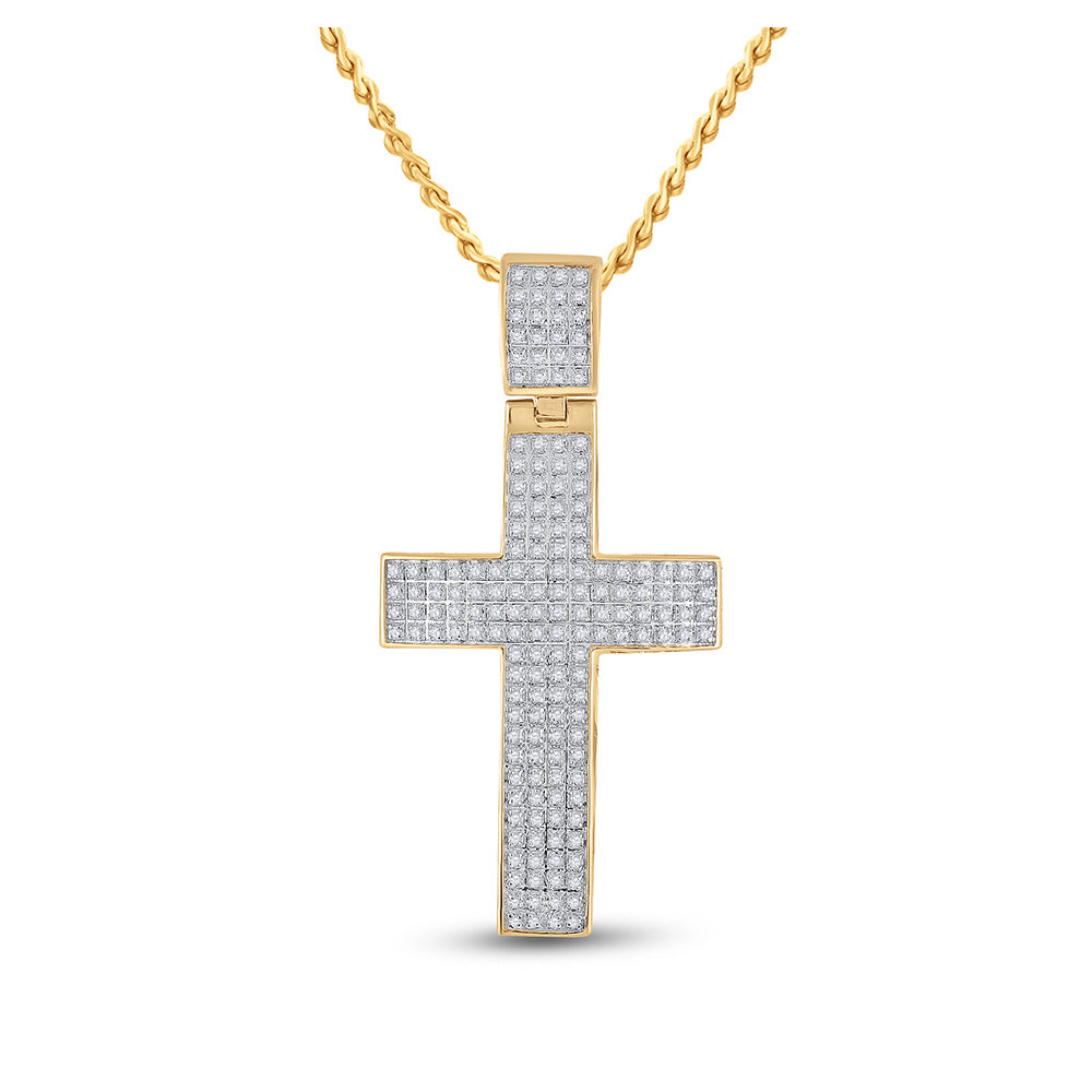 10kt Yellow Gold Mens Round Diamond Cross Charm Pendant 1/2 Cttw