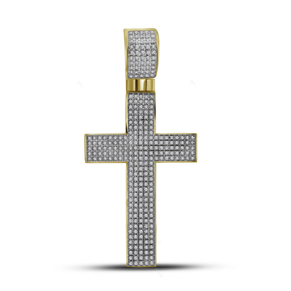 10kt Yellow Gold Mens Round Diamond Roman Cross Charm Pendant 7/8 Cttw