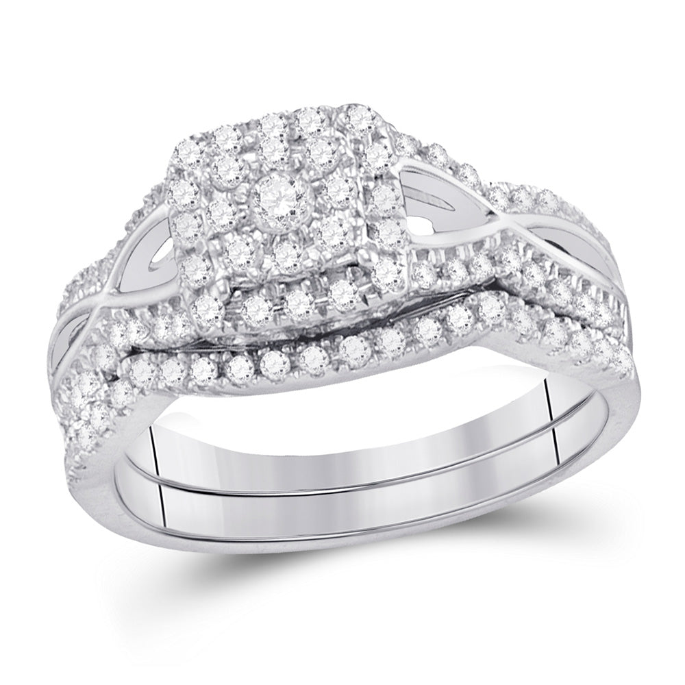 14kt White Gold Round Diamond Bridal Wedding Ring Band Set 1/2 Cttw