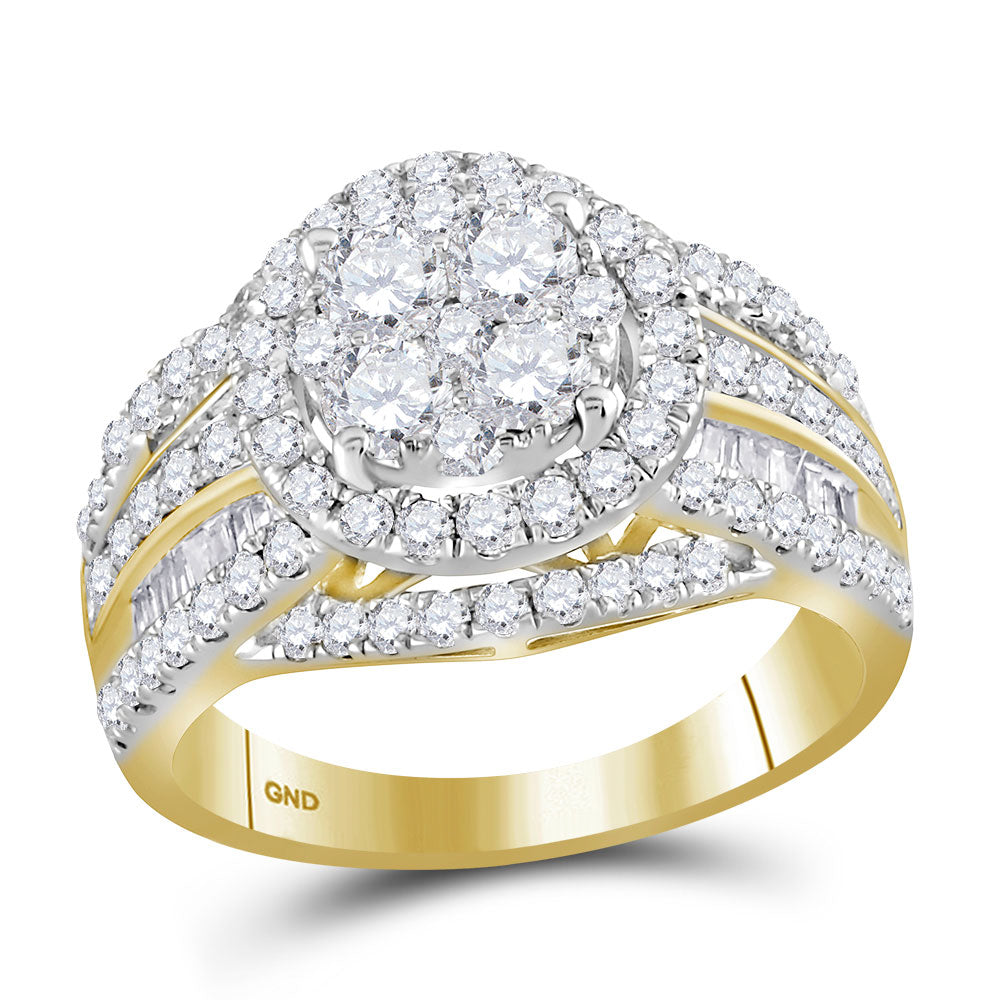 14kt Yellow Gold Round Diamond Halo Bridal Wedding Engagement Ring 2 Cttw