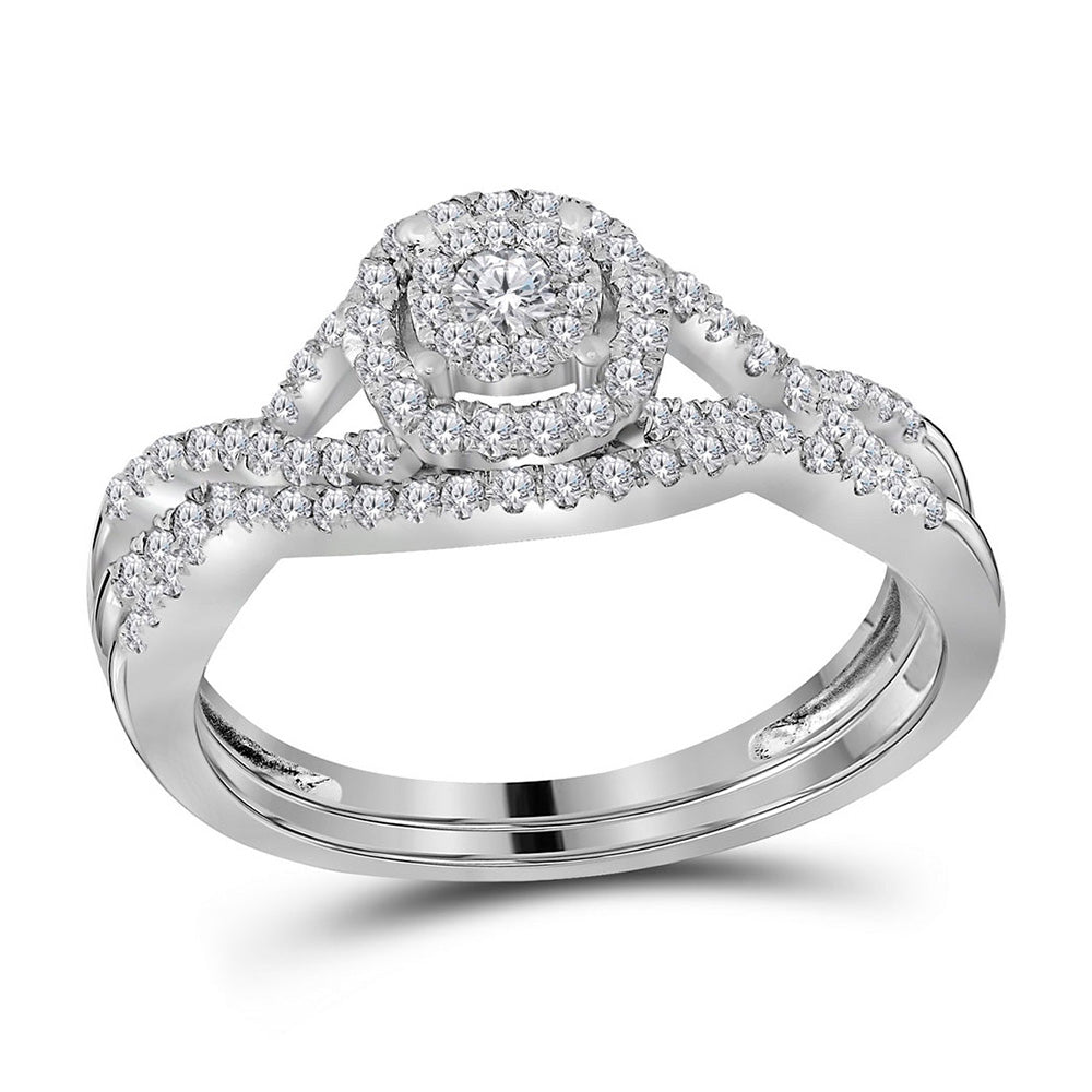 14kt White Gold Diamond Round Bridal Wedding Ring Band Set 1/2 Cttw