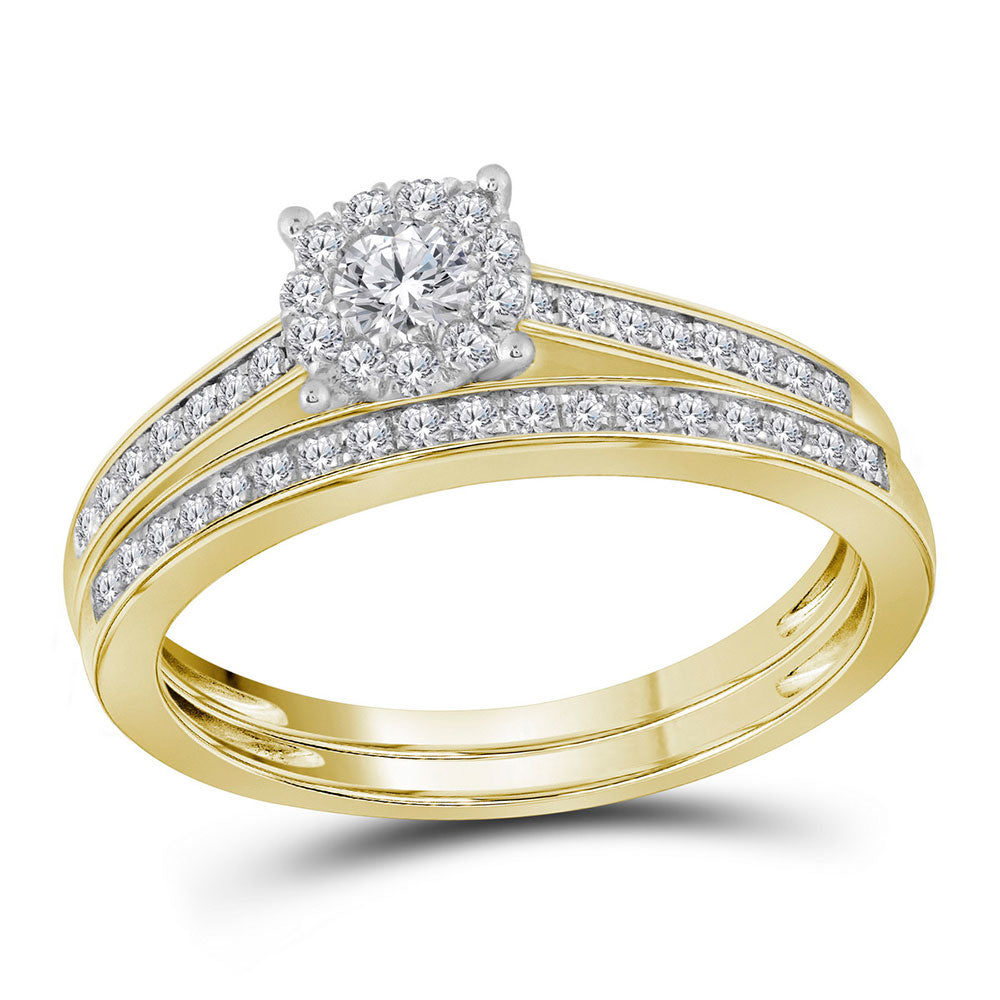 14kt Yellow Gold Round Diamond Bridal Wedding Ring Band Set 1/2 Cttw