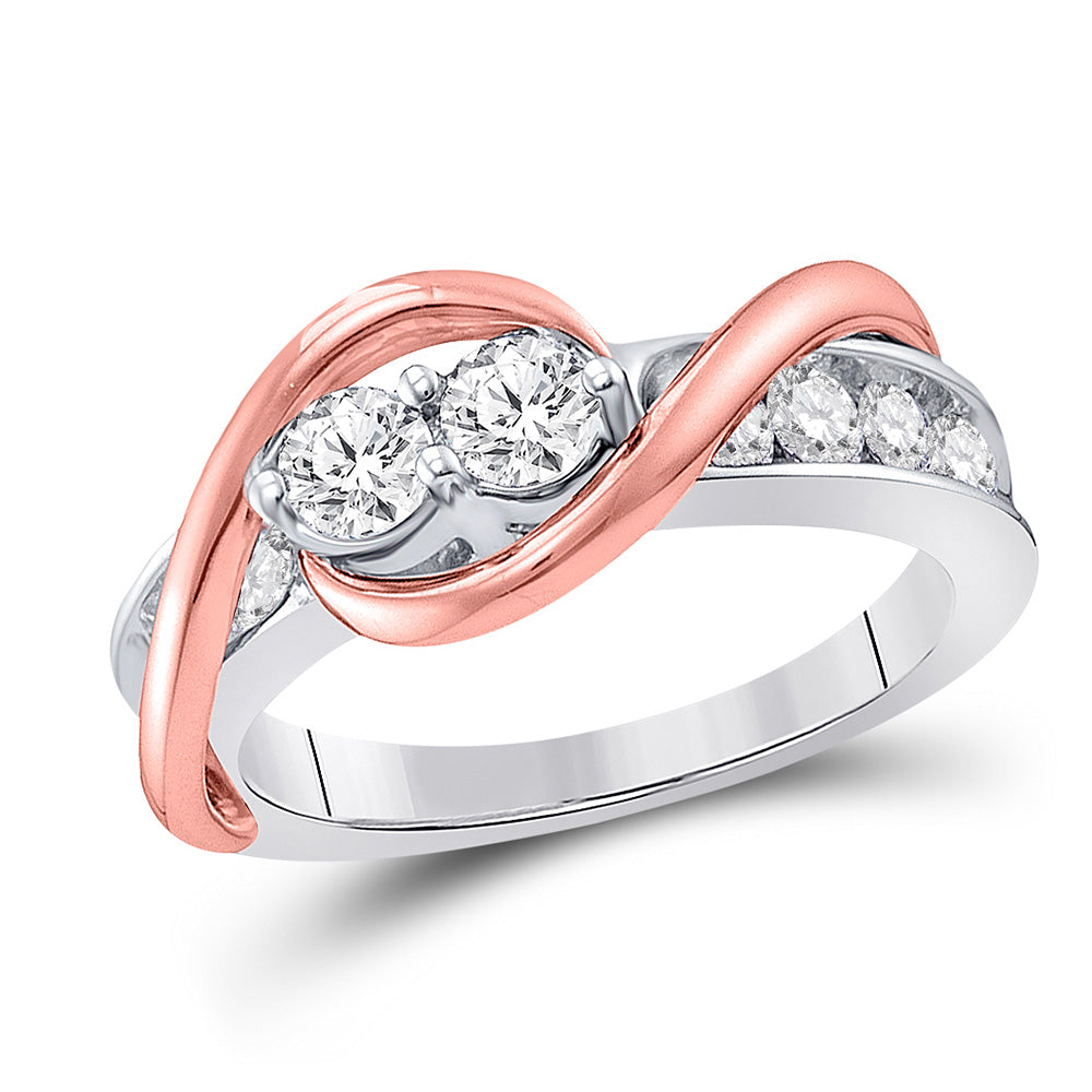 14kt Two-tone Gold Round Diamond 2-stone Bridal Wedding Engagement Ring 3/4 Cttw