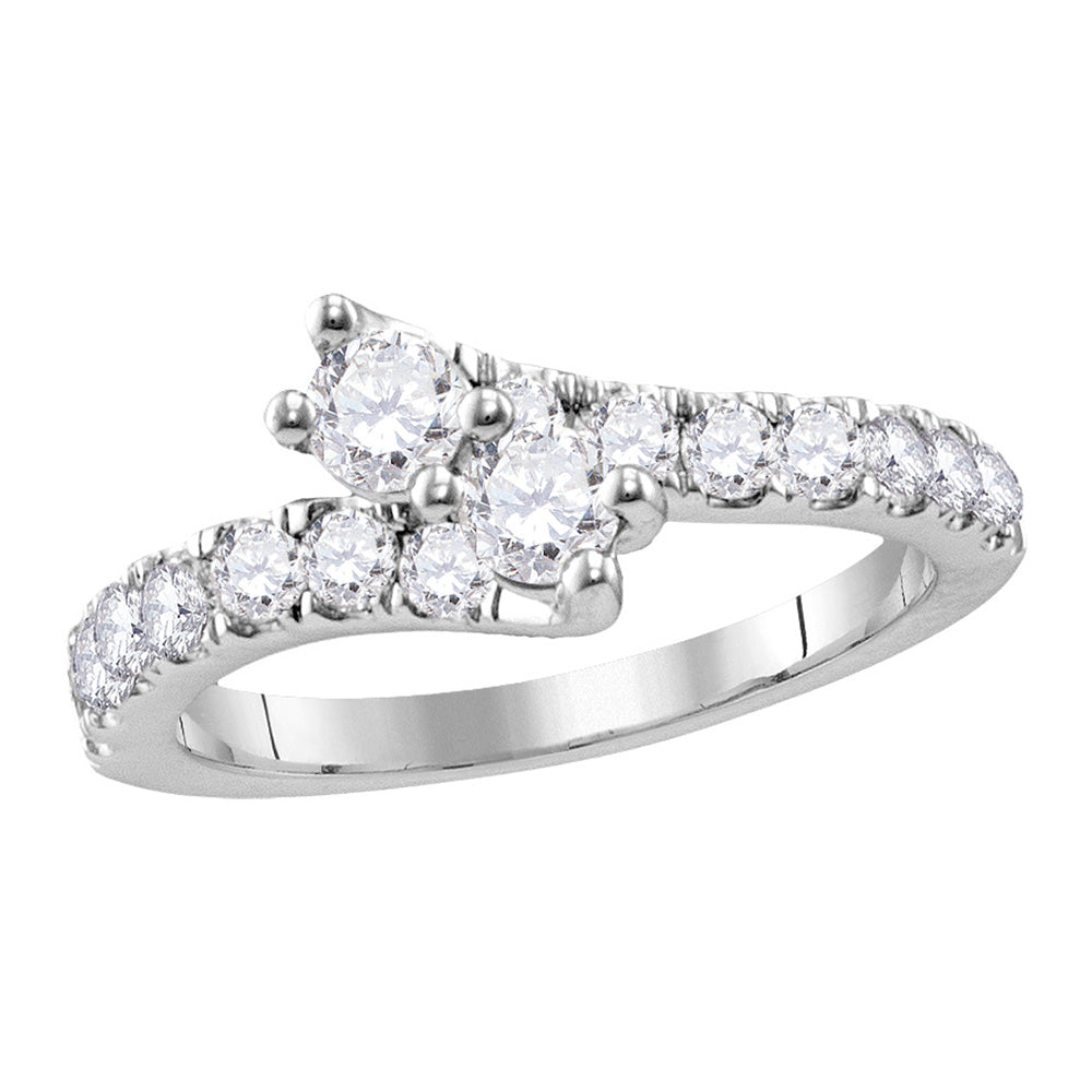 14kt White Gold Round Diamond 2-stone Bridal Wedding Engagement Ring 1 Cttw