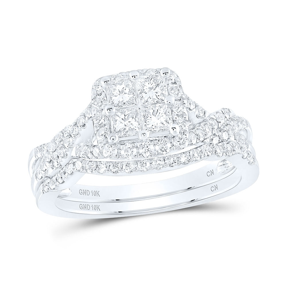 10kt White Gold Princess Diamond Bridal Wedding Ring Band Set 1 Cttw