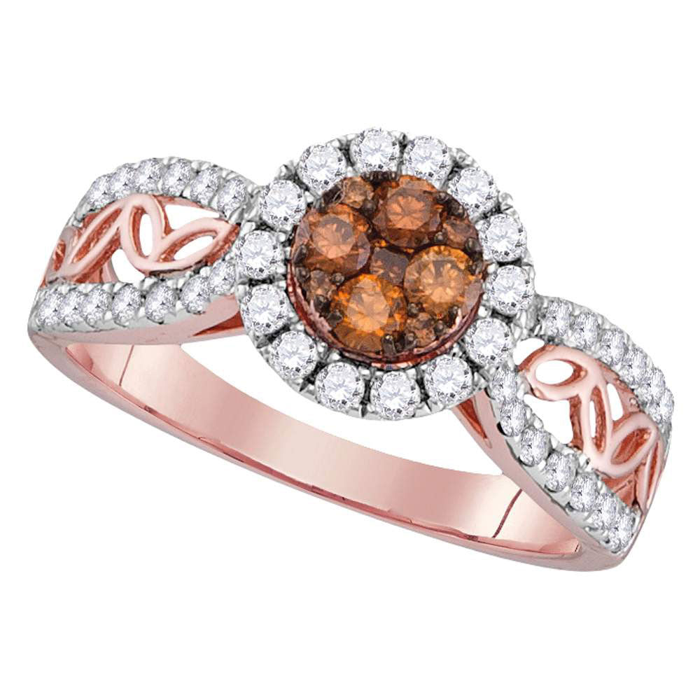10kt Rose Gold Womens Round Brown Diamond Circle Frame Cluster Ring 1 Cttw