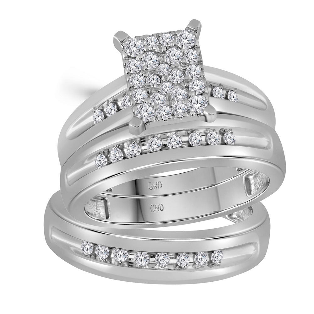 10kt White Gold His Hers Round Diamond Cluster Matching Wedding Set 5/8 Cttw