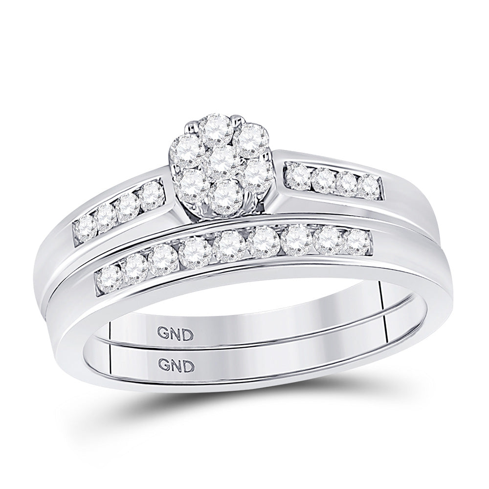 10kt White Gold Round Diamond Bridal Wedding Ring Band Set 1/2 Cttw