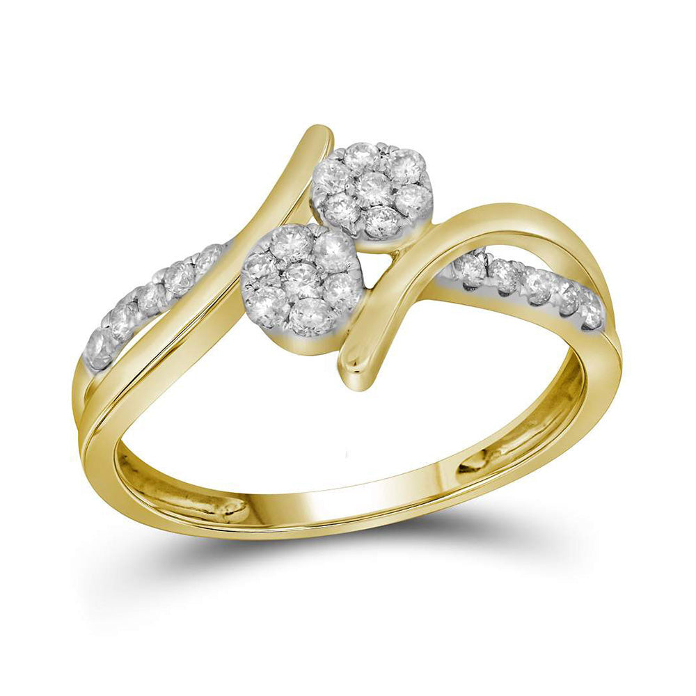 14kt Yellow Gold Round Diamond Double Cluster Bridal Wedding Engagement Ring 1/3 Cttw