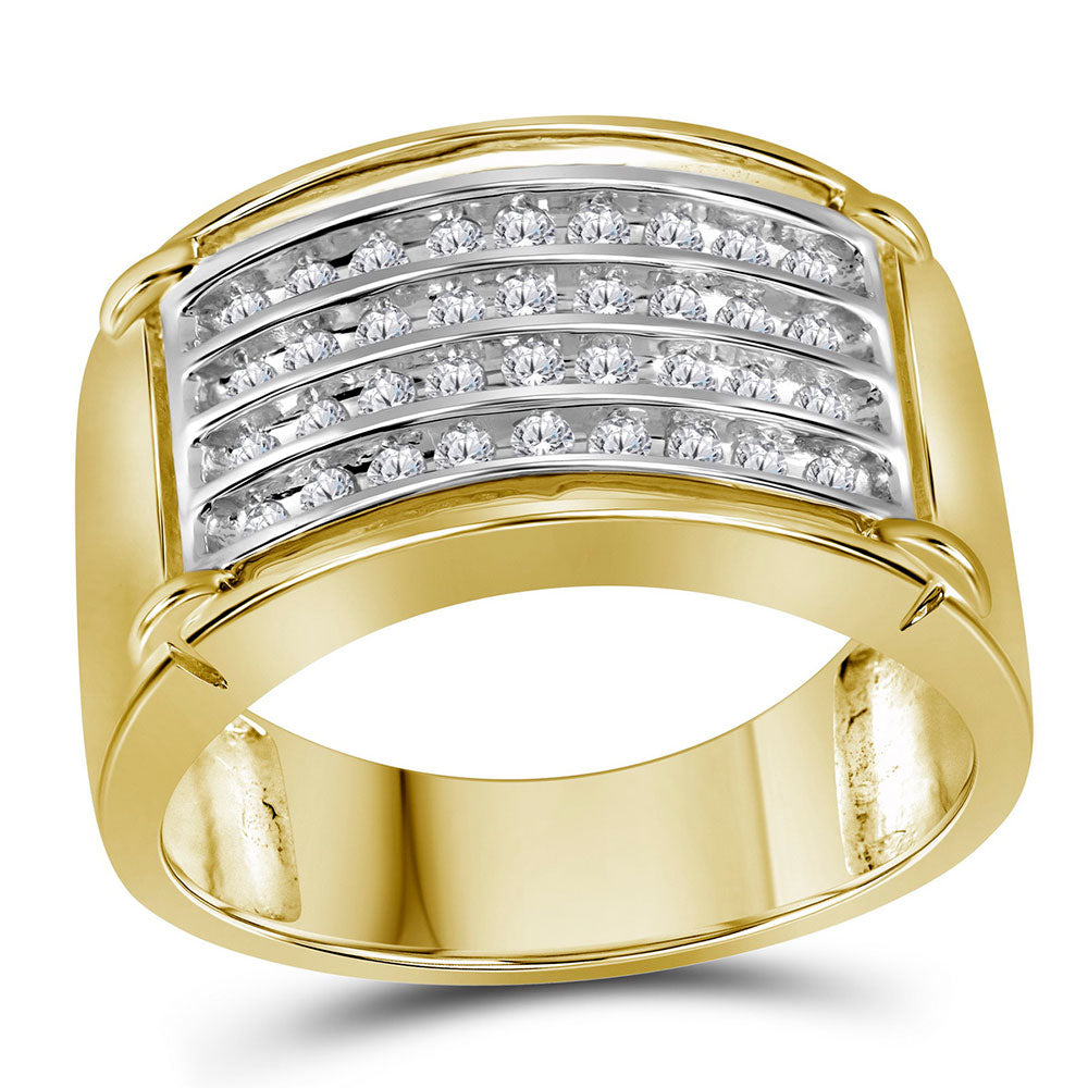 10kt Yellow Gold Mens Round Diamond Four Row Band Ring 1/2 Cttw